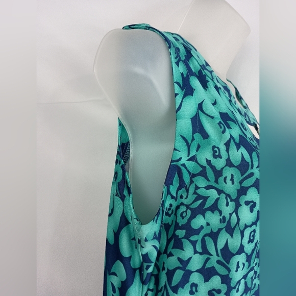 PAPILLON Sleeveless Boho Western Teal Navy Floral Dress Preppy (#1,302) - Picture 4 of 8